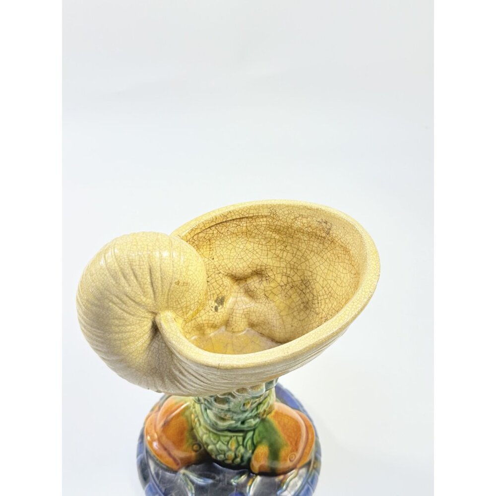 Elevated Centerpiece Compote Vase Planter Majolica Minton Style Shell Nautilus - Picture 13 of 14